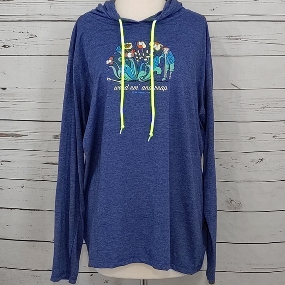 Anvil Tops - Weed 'Em & Reap Flower and Gardener‎ Blue Long Sleeve Hooded Shirt 2XL